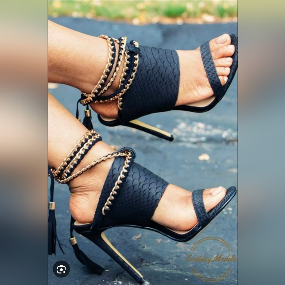 Navy Sansa Costa Thick Strap Croc Print High Heel